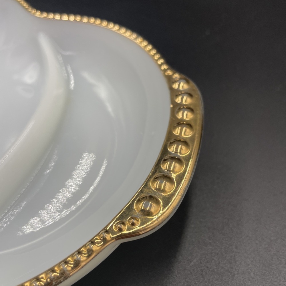 Vintage Fire King Milk Glass Divided Dish Cottage-MCM Gold Trim Oven Serve - Picture 11 of 15